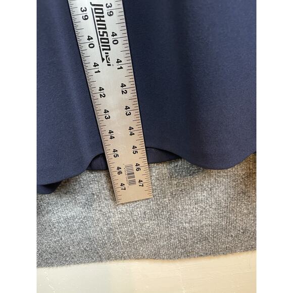 Ralph Lauren Crepe Sleeveless Dress Navy Blue Midi Gold Plated Logo Size 16 - Picture 16 of 16